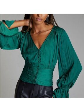 Anthropologie V-Neck Pleated Waist Blouse